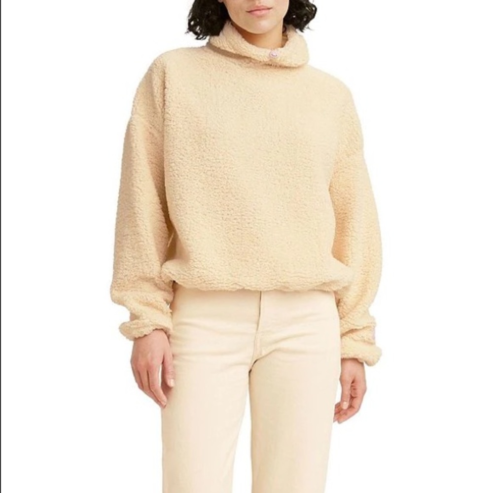 Levi Aura Sherpa Adjustable Cowl Cozy Long Sleeve Pullover Sweater Size Small